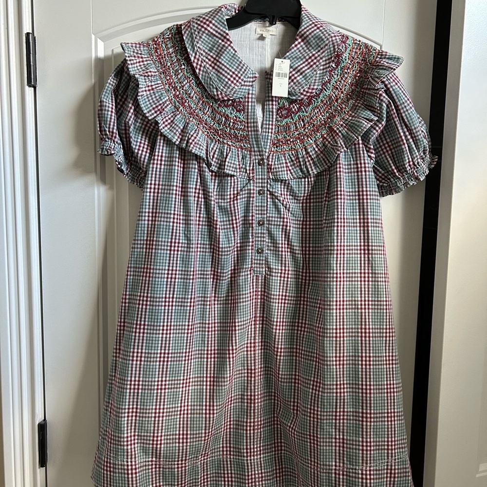 Pilcro from Anthropologie Multicolor Plaid Dress with Embroidery